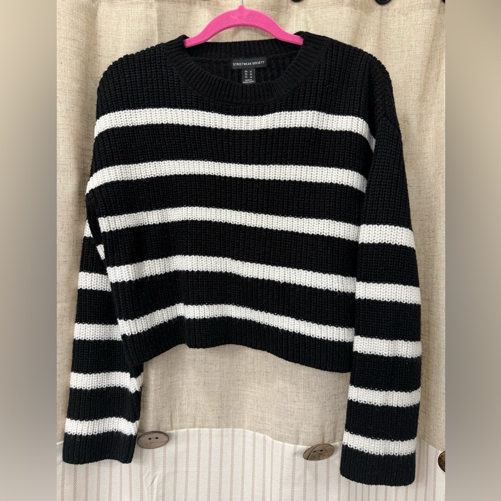 Streetwear Society Monochrome Striped Crew Neck Sweater